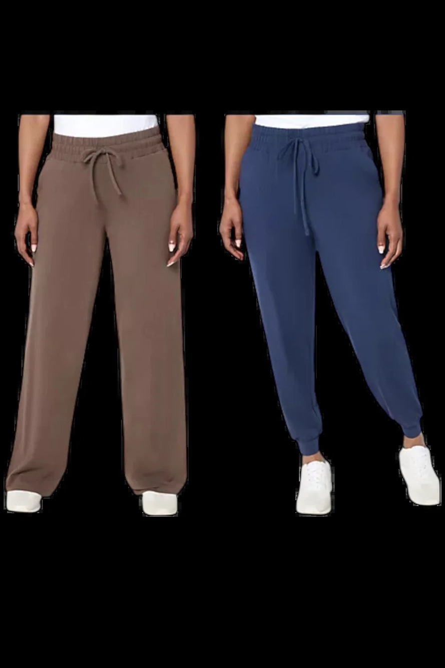 AnyBody Women's 2pk Cozy Knit Jogger & Full Length Pants Coffee/Navy - Tall